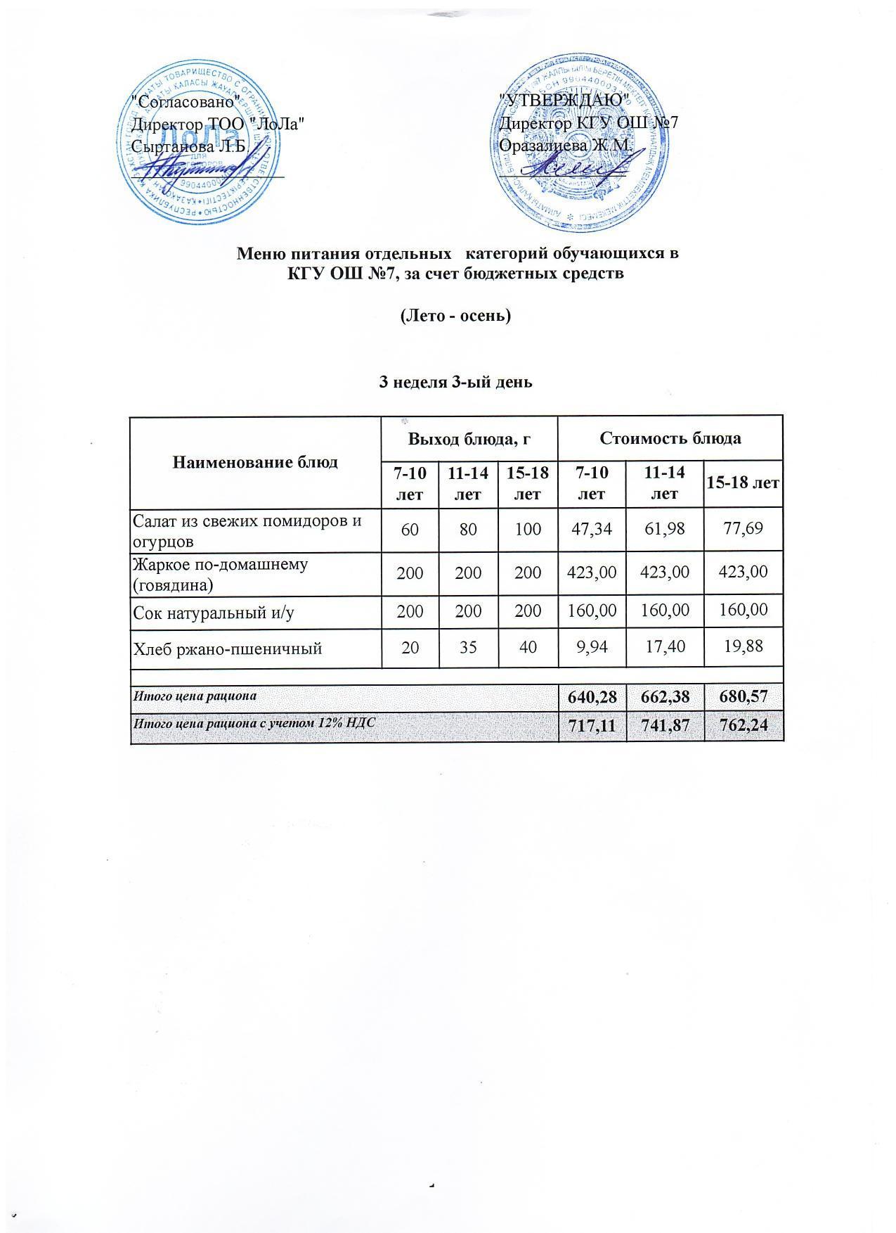 Ас мәзірі 3 апта 3 күн