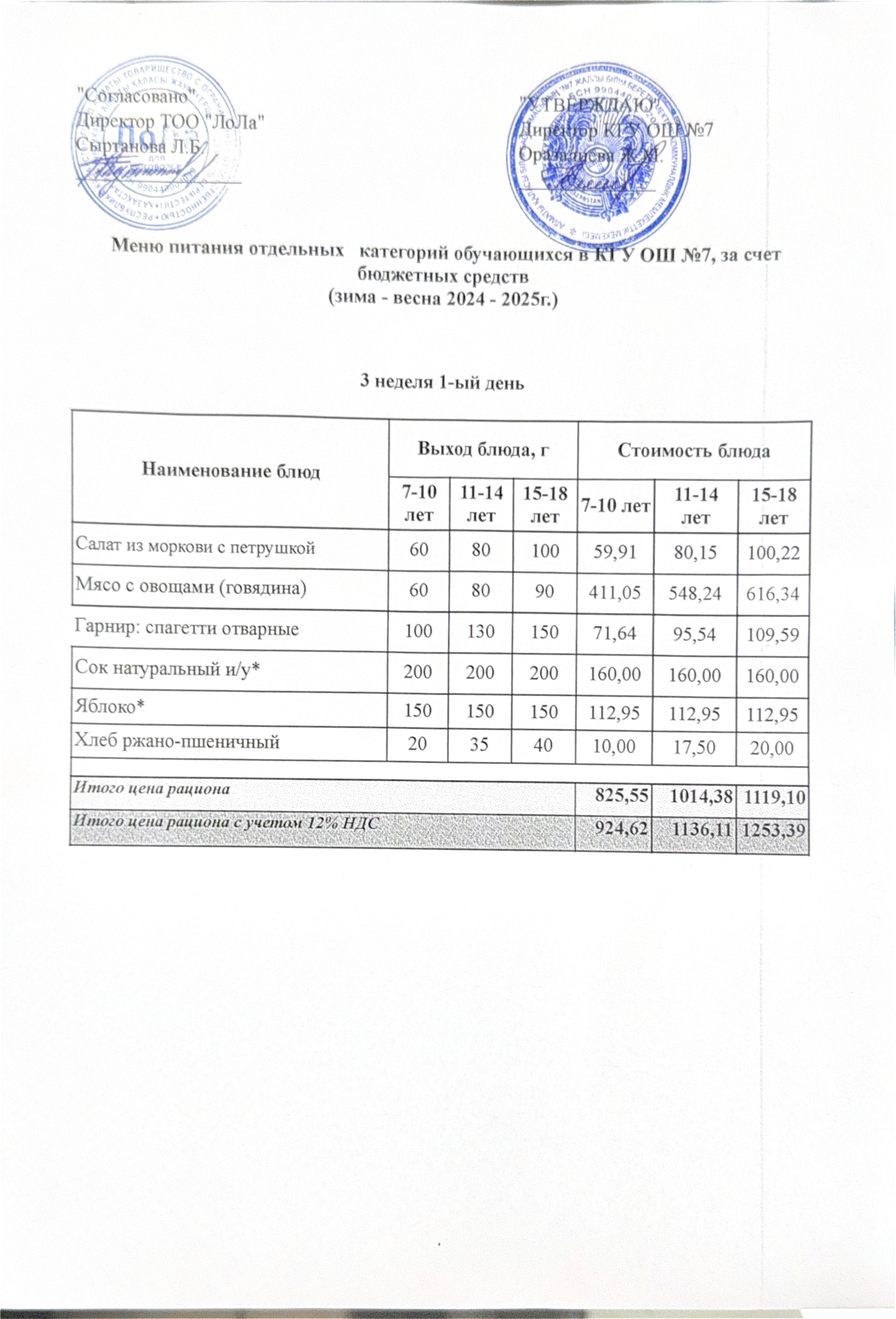 Мәзір 3 апта 2 күн