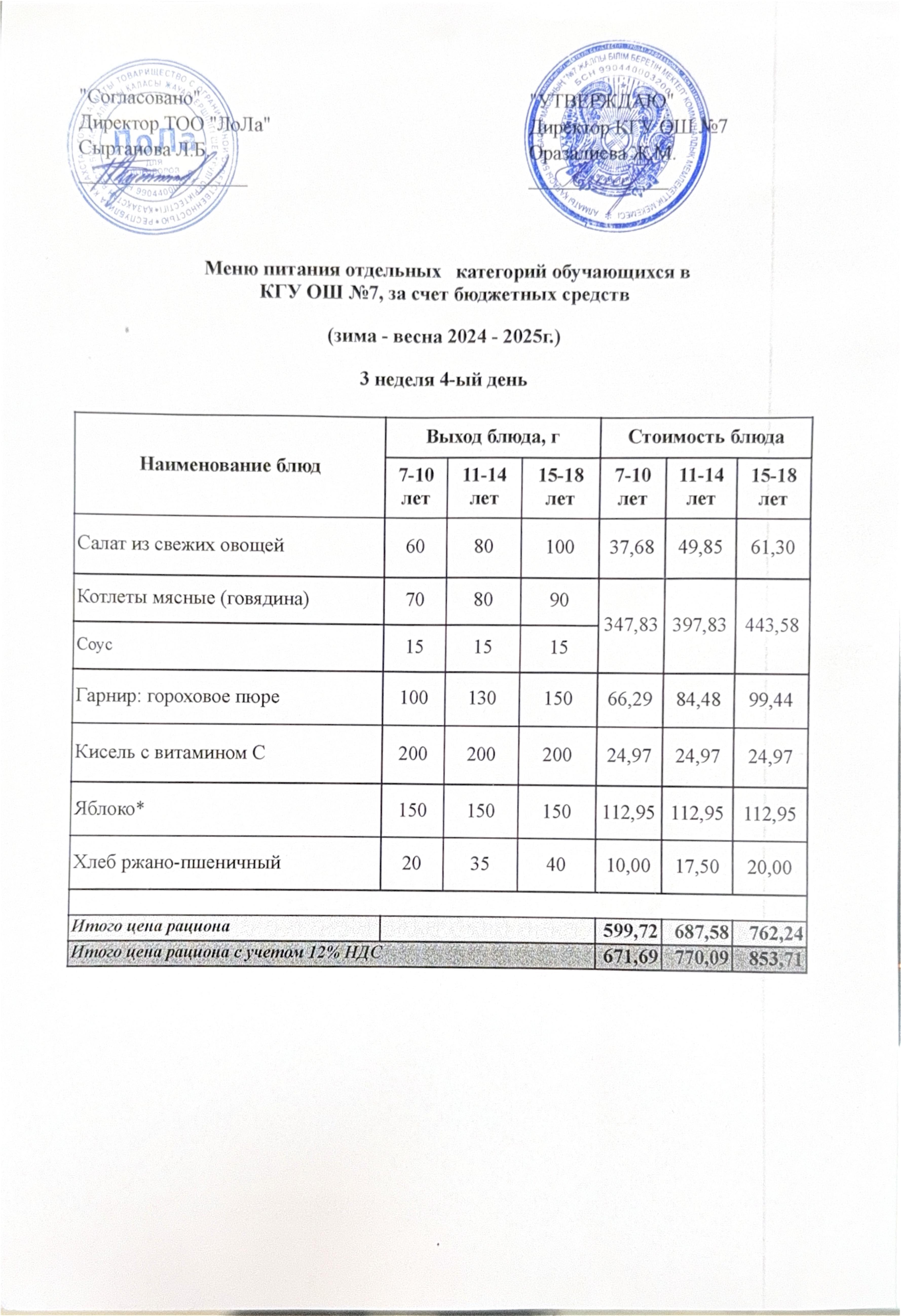 Ас мәзірі 3 апта 4 күн