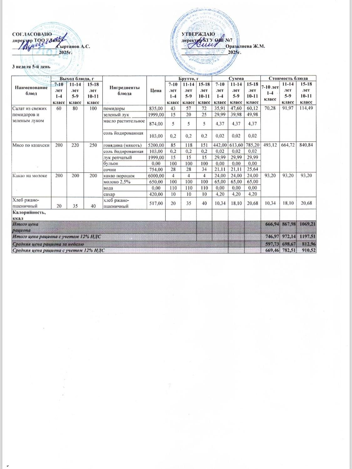 Ас мәзірі 3 апта - 5 ші күн